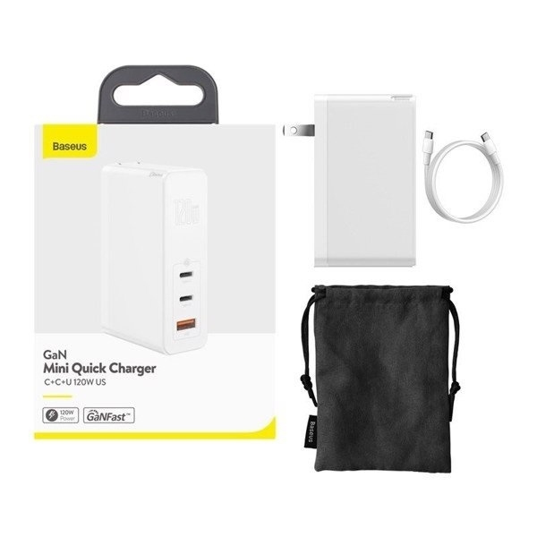 Củ Sạc Baseus GaN2 Pro 120W 2Type-C + USB | 3 Cổng Sạc Tiện Lợi, Kèm Cáp 100W