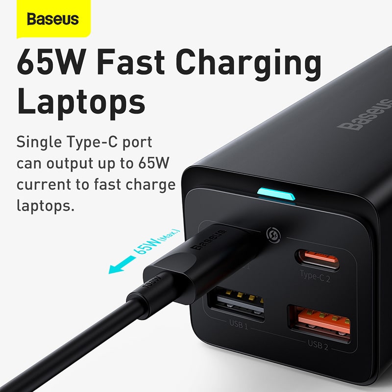 Trạm Sạc Baseus GaN3 Pro 65W 6 Cổng | 2AC, 2USB, 2Type-C, Kèm Cáp 100W