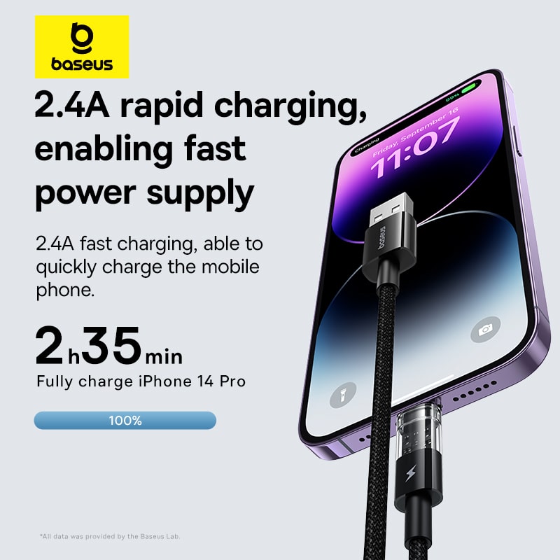 Cáp Sạc Siêu Bền Baseus Gem 2.4A USB to Ln | Dây Dù Chống Đứt, Đầu Trong Suốt