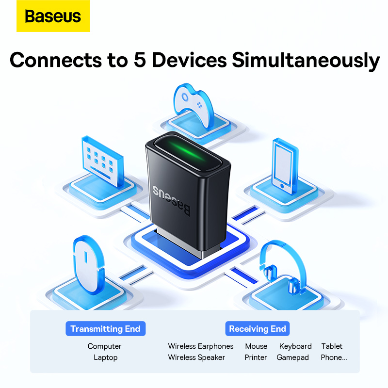 Adapter Bluetooth 5.3 Baseus BA07 | Kết Nối Không Dây Cho PC, Laptop, Cắm Là Chạy