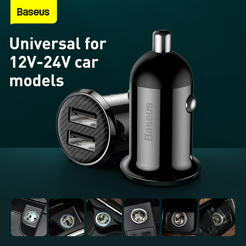 Tẩu Sạc Ô Tô Baseus Grain Pro Mini | 2 Cổng USB 4.8A Sạc Kép An Toàn