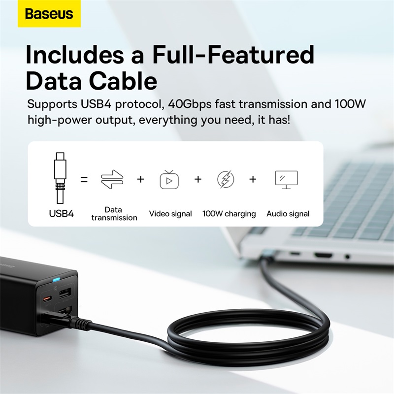 Củ Sạc Kiêm Hub Baseus GaN5 Pro 67W | 4 Cổng HDMI 4K, 2 Type-C, USB, Tặng Cáp USB4 100W