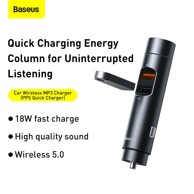 Tẩu Sạc Baseus Energy Column 18W | Bluetooth MP3 FM, Sạc Nhanh QC/PPS, Hiển Thị Điện Áp LED