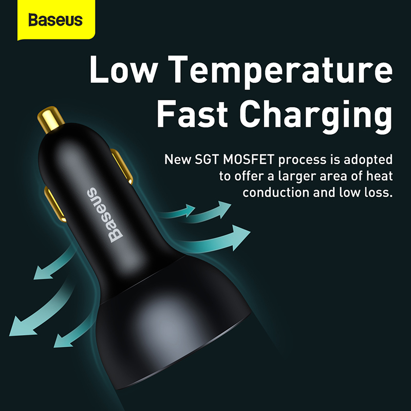 Tẩu Sạc Baseus 160W Quick Charge™ 5 | 2 Type-C + USB, Sạc Nhanh Laptop Điện Thoại, Kèm Cáp 100W