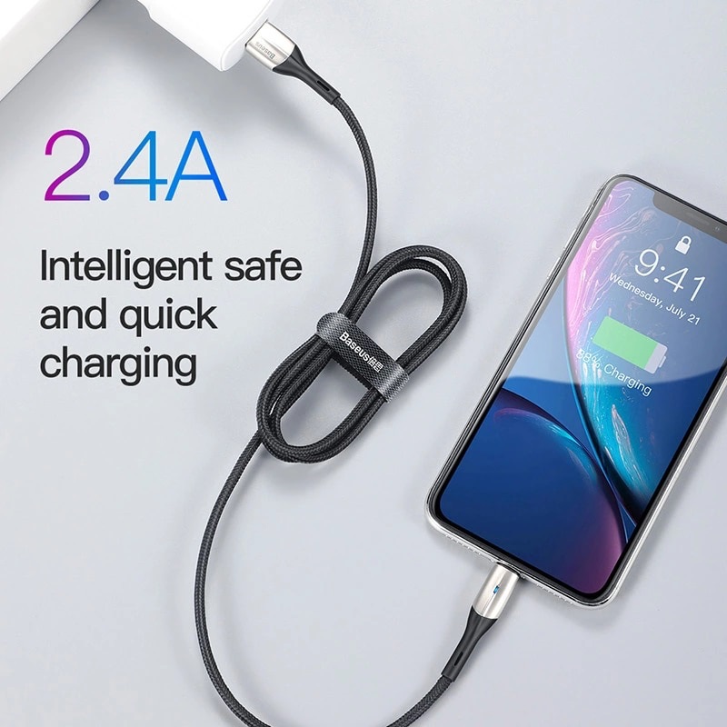 Cáp Sạc Nhanh Baseus Horizontal 2.4A USB to Ln | Có Đèn LED Báo Sạc, Dây Dù Bền