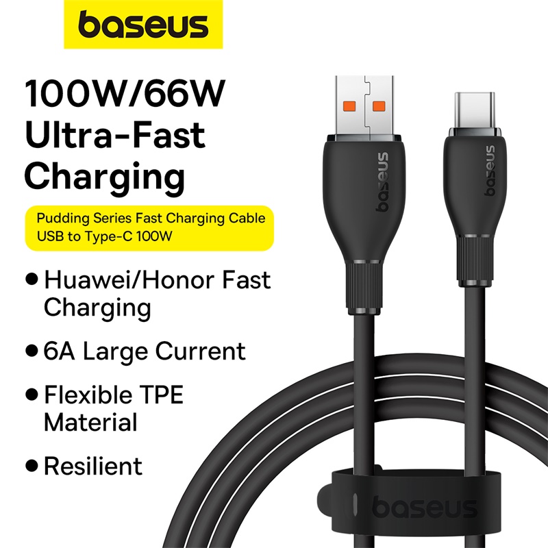 Cáp Sạc Nhanh Baseus Pudding 100W USB to Type-C | Chất Liệu Mềm Mịn, Siêu Bền