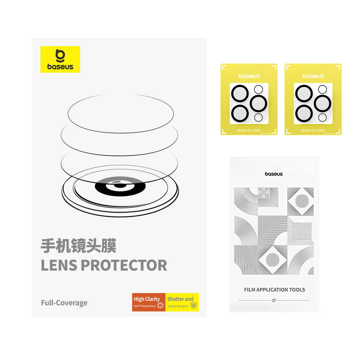 Cường Lực Bảo Vệ Camera Baseus Crystal Series HD Full-Frame Lens Protector for iP 15 (Bộ 2 cái)