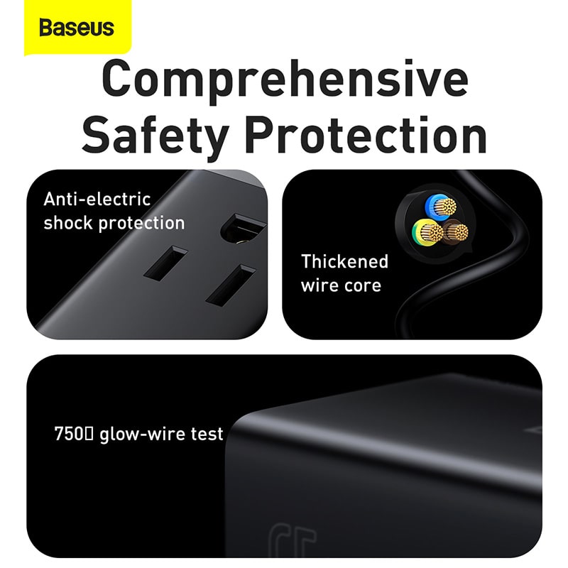 Trạm Sạc Baseus GaN3 Pro 65W 6 Cổng | 2AC, 2USB, 2Type-C, Kèm Cáp 100W