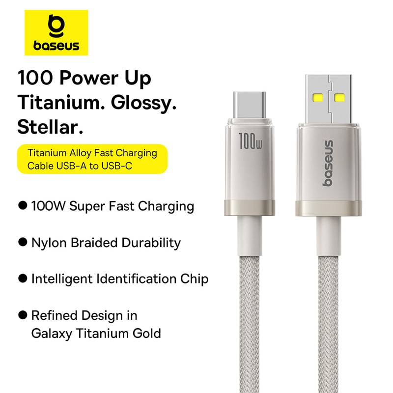 Cáp Sạc Nhanh Baseus Titanium Alloy 100W USB to Type-C | Đầu Hợp Kim Titan Siêu Bền