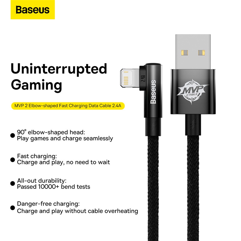 Cáp Sạc Chơi Game Baseus MVP 2 2.4A USB to Ln | Đầu Gập 90 Độ, Không Vướng Tay