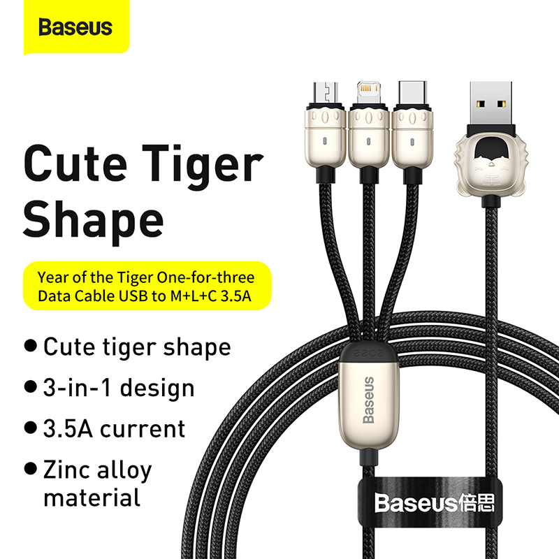 Cáp Sạc Nhanh Baseus Year of the Tiger USB to M+L+C 3.5A Siêu Bền | Sạc Cùng Lúc 3 Thiết Bị