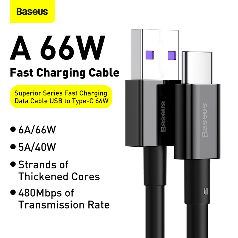 Cáp Sạc Nhanh Baseus Superior USB to Type-C 66W | Hỗ Trợ Dòng 6A Cho Điện Thoại, Siêu Bền Chống Đứt