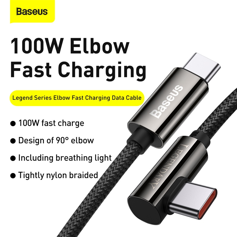 Cáp Sạc Baseus Legend 100W PD Type-C | Đầu Gập 90 Độ, Sạc Nhanh Laptop & Điện Thoại