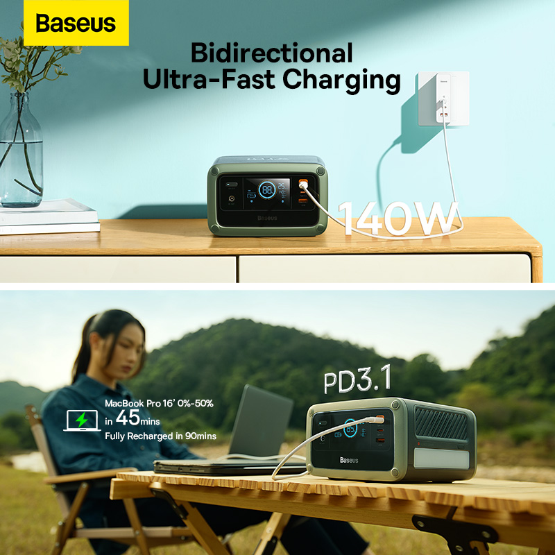 Trạm Sạc Di Động Baseus 140W 48000mAh | Sạc Nhanh PD3.1, Siêu Gọn (AC 110V)