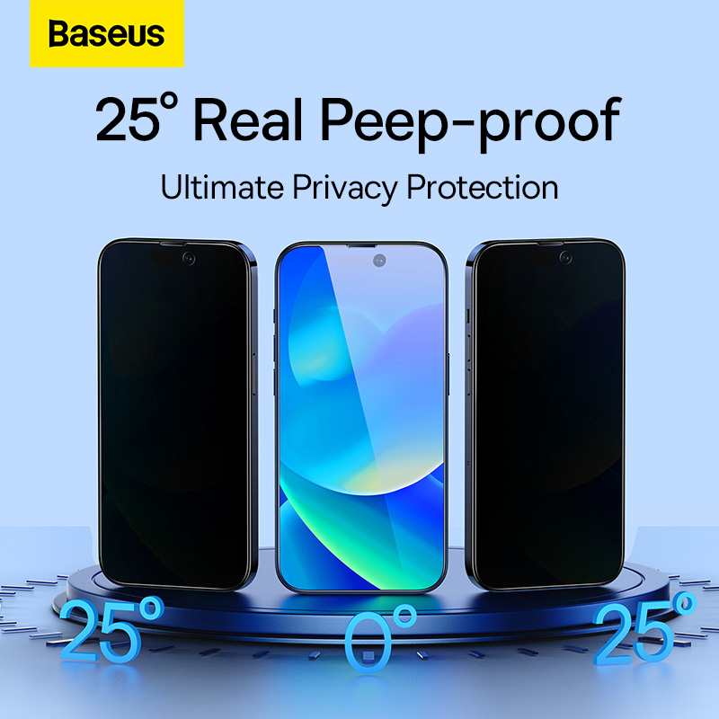 Kính cường lực chống nhìn trộm Baseus All-glass Crystal Peep-proof Tempered Glass Film (Cellular Dust-proof) for iP 14 2022 (1/2Pcs)