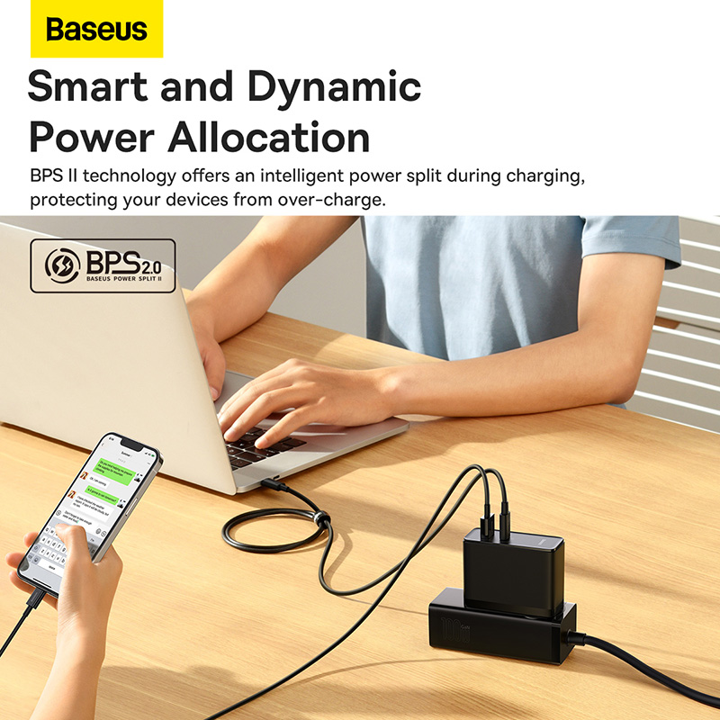 Bộ Sạc Baseus GaN5 Pro 100W | 2 Cổng Type-C & USB, Kèm Cáp, Sạc Laptop, Macbook & Điện Thoại