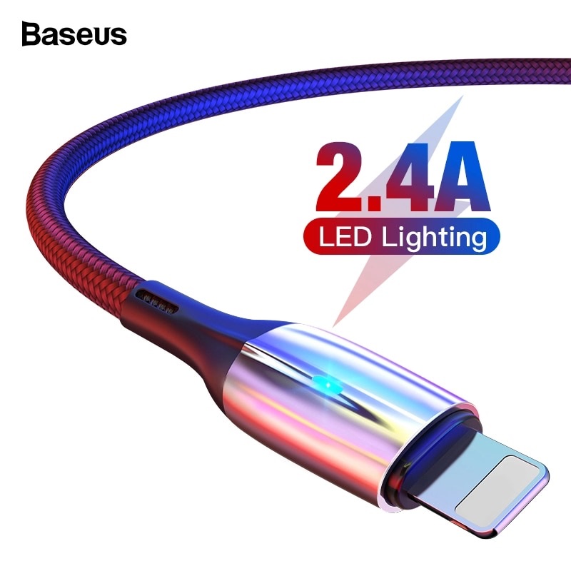 Cáp Sạc Nhanh Baseus Horizontal 2.4A USB to Ln | Có Đèn LED Báo Sạc, Dây Dù Bền