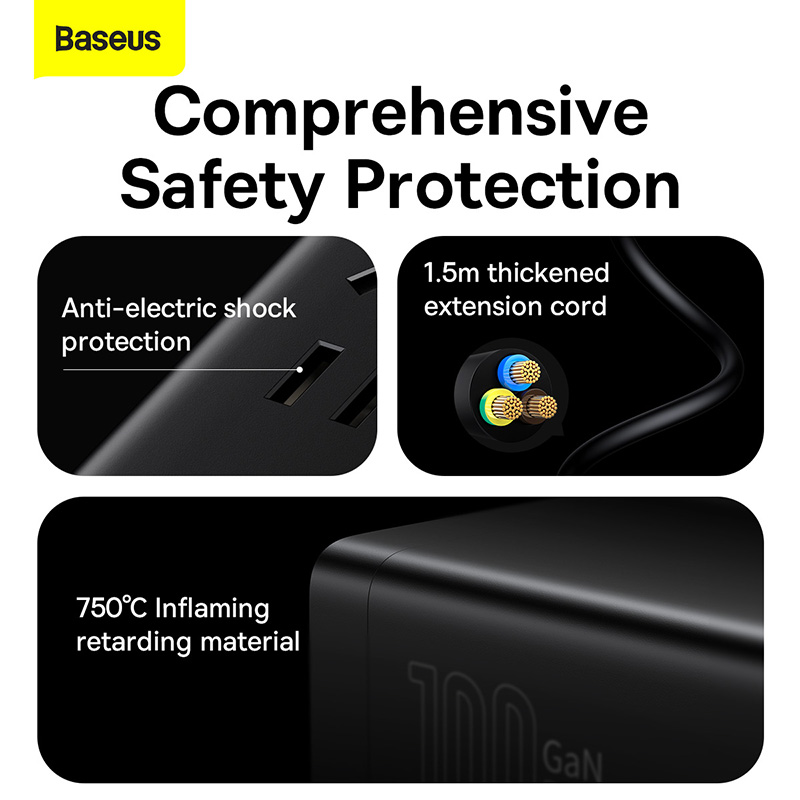 Trạm Sạc Nhanh Baseus GaN3 Pro 100W 6 in 1 | Sạc Laptop, Điện Thoại & Đa Năng, 2AC + 2Type-C + 2USB