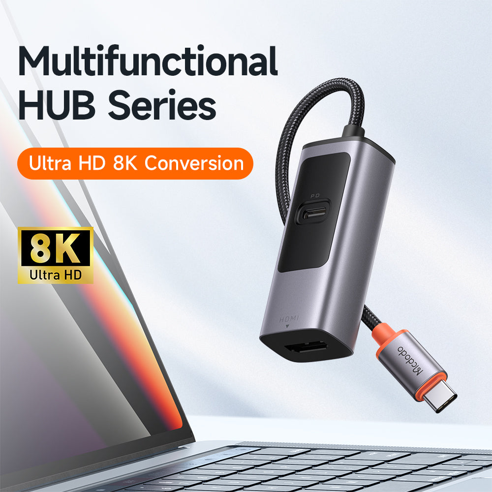 Hub Mcdodo 2 trong 1 Siêu Nhỏ Gọn | Xuất Hình HDMI 8K & Sạc Nhanh Laptop, Điện Thoại 100W