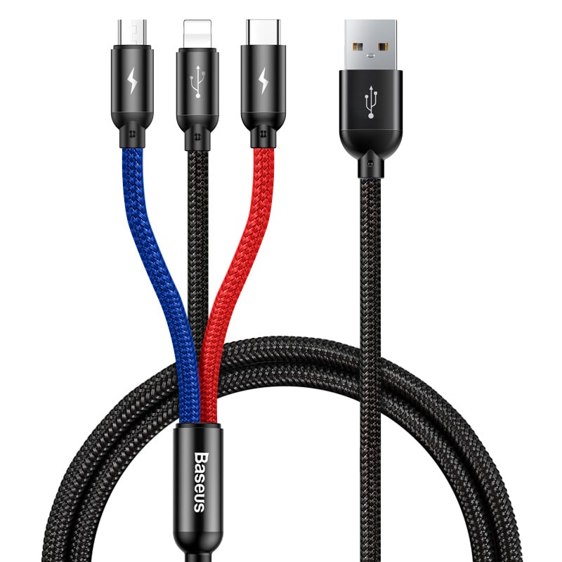 Cáp Sạc Đa Năng Baseus 3 Màu 3.5A | 3 trong 1 USB to  M+L+C, Chống Rối, Dây Dù Bền