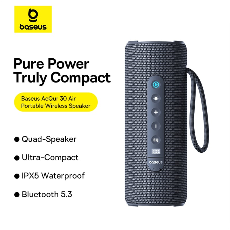 Loa Di Động Baseus AeQur 30 Air | Bluetooth 5.3, Chống Nước IPX5, Đèn LED RGB