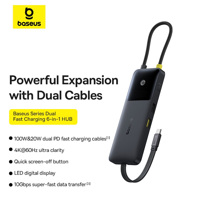 Hub Chuyển Đổi Baseus Đa Năng | Sạc Nhanh PD 100W & 20W, Truyền Dữ Liệu 10Gbps