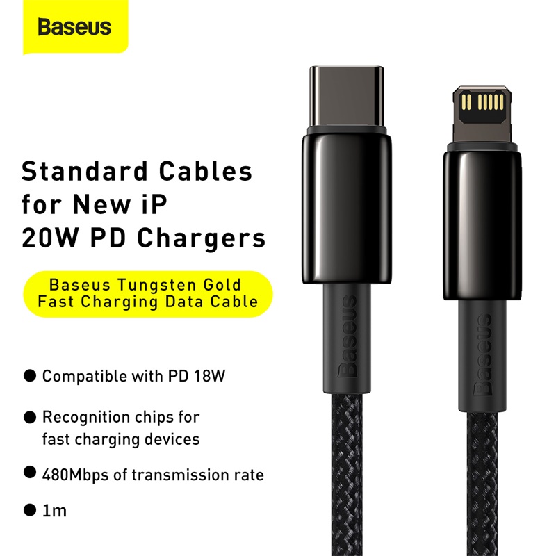 Cáp sạc nhanh, siêu bền C to Lightning 20W Baseus Tungsten Gold dùng cho iPhone 12/ iP11 Series/ iPXS Max (20W, Fast Charging & Data Cable)