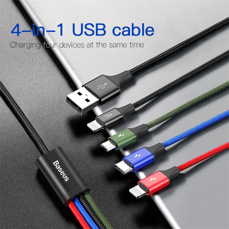 Cáp Sạc Nhanh Baseus Rapid 4 trong 1 | Sạc Cùng Lúc Nhiều Thiết Bị, USB to M+2L+C, 3.5A