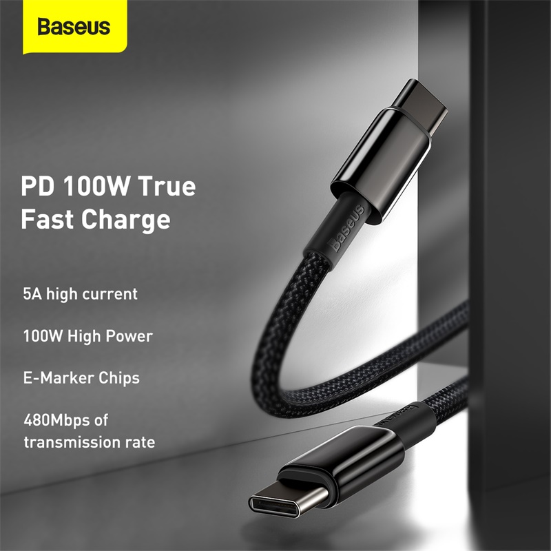 Cáp Sạc Nhanh Baseus Tungsten Gold Type-C to Type-C 100W | Dây Dù Siêu Bền, Sạc Laptop, Điện Thoại