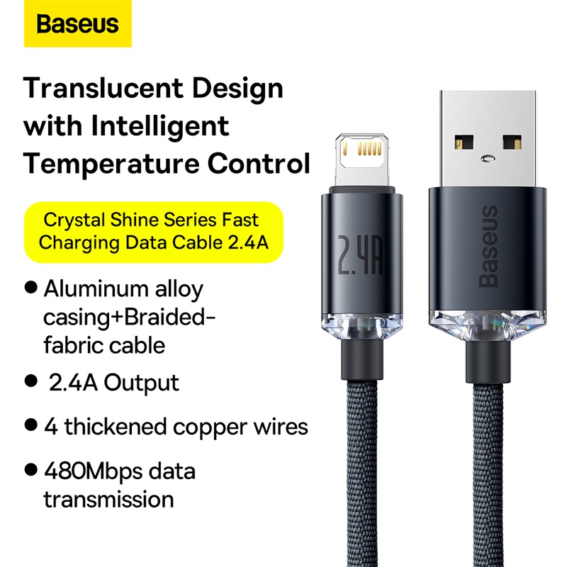 Cáp Sạc Baseus Crystal Shine USB to Ln 2.4A | Bện Vải Thời Trang, Bền Bỉ 1.2m/2m