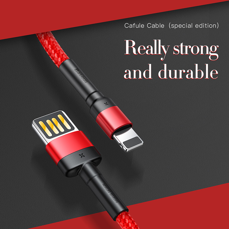 Cáp Sạc Baseus Cafule Special 2.4A USB to Ln | Cổng USB Cắm 2 Chiều, Dây Dù Siêu Bền