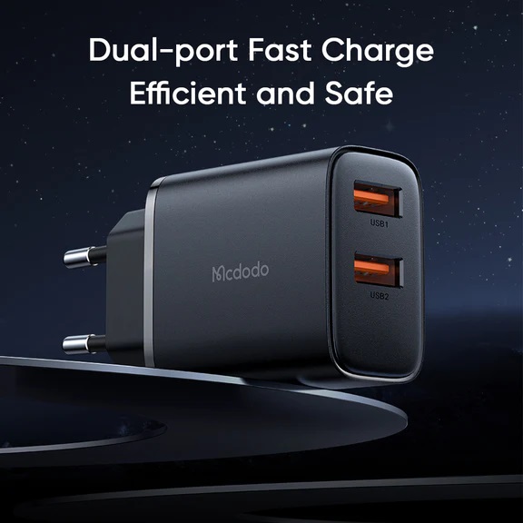 Cốc Sạc Nhanh Mcdodo 12W Dual USB Charger with Lightning Cable (Kèm cáp USB to iP, Chân cắm tròn)