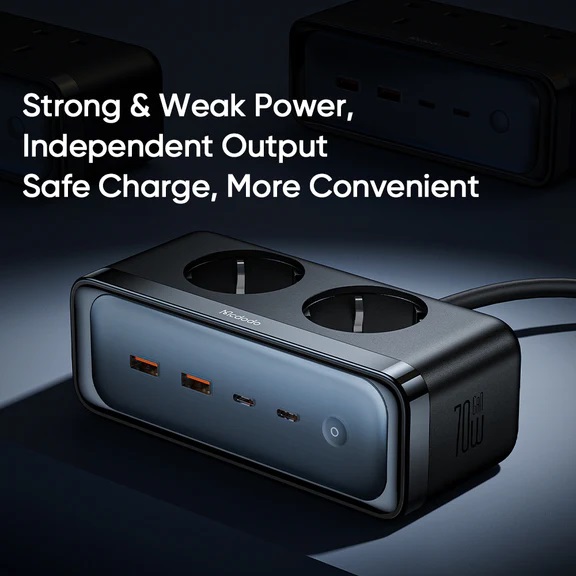 Ổ Cắm Điện Chống Sét Mcdodo 70W | Công Nghệ GaN, 6 Cổng (2AC + 2Type-C + 2USB) An Toàn