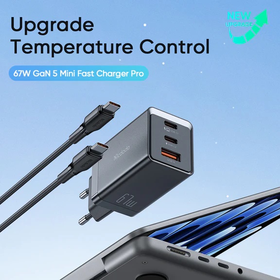 Bộ Sạc Mcdodo GaN5 Pro Mini 67W | 3 Cổng, Sạc Nhanh Laptop & Điện Thoại, Kèm Cáp