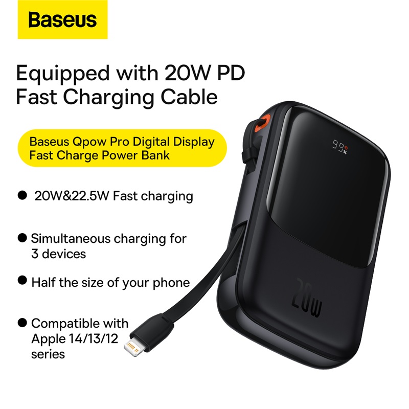 Sạc Dự Phòng Baseus Qpow Pro | Kèm Dây Ln 20W Hoặc Type-C 22.5W, Màn Hình LED, 10.000/20.000mAh (OS)
