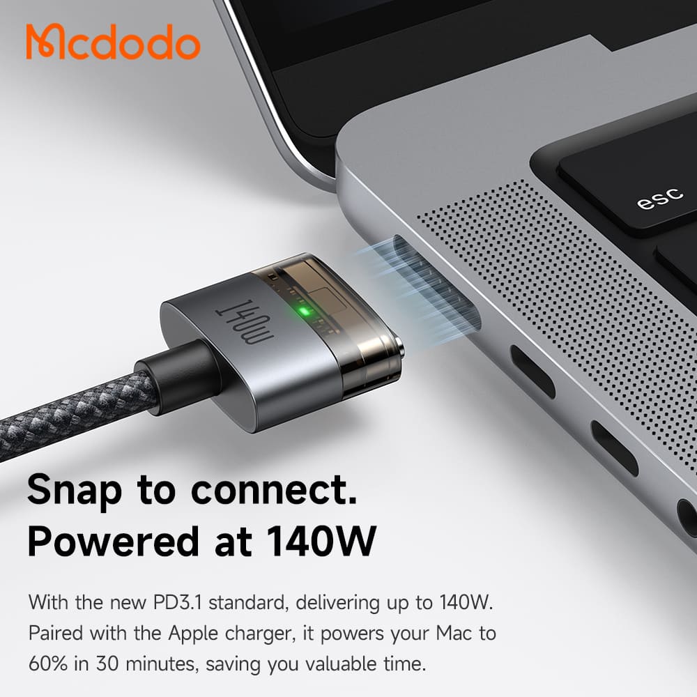 Cáp Sạc Mcdodo Luma 140W Type-C to Magsafe3 | Cổng Sạc Từ Tính Cho Mac, Có Đèn LED Báo