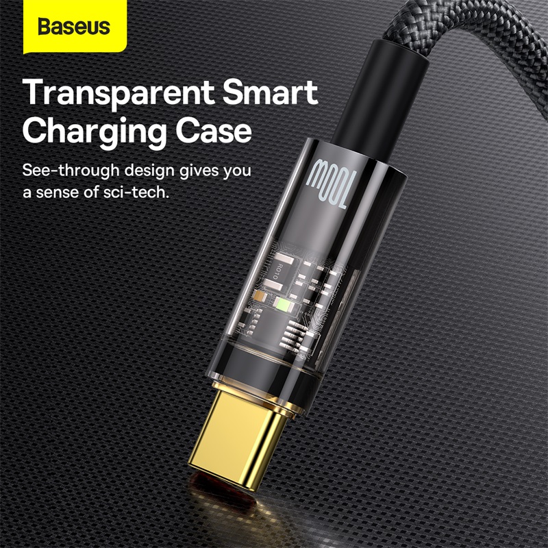 Cáp Sạc Baseus Explorer Tự Ngắt USB to Type-C 100W | Thiết Kế Trong Suốt & Siêu Bền Chống Gãy