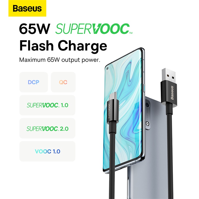 Cáp Sạc Baseus Superior 6.5A 65W USB sang Type-C | Hỗ Trợ Chuẩn Sạc SUPERVOOC