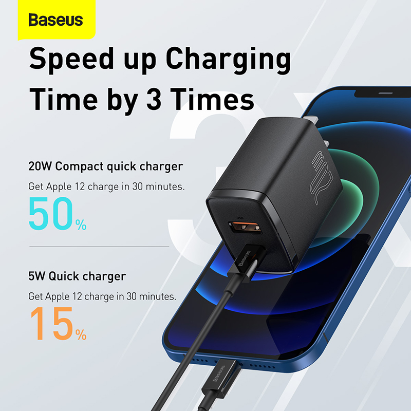 Cốc Sạc Nhanh Baseus Compact 20W | 2 Cổng USB & Type-C, Sạc Cùng Lúc 2 Thiết Bị