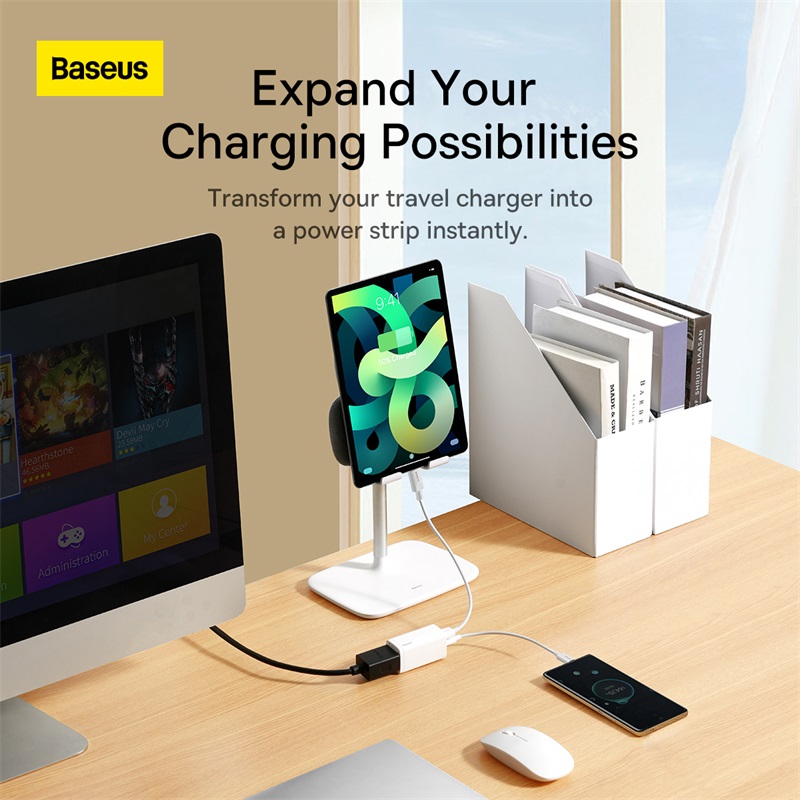Ổ Cắm Nối Dài Baseus PowerCombo 1.0m | Kèm Đầu Chuyển Du Lịch UK/EU, Chịu Tải 2500W