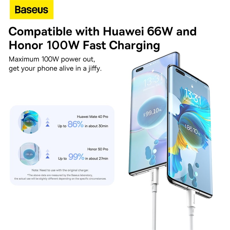 Cáp Sạc Nhanh Baseus Superior Series USB to Type-C 100W | Chuyên Dụng Cho Huawei, Honor