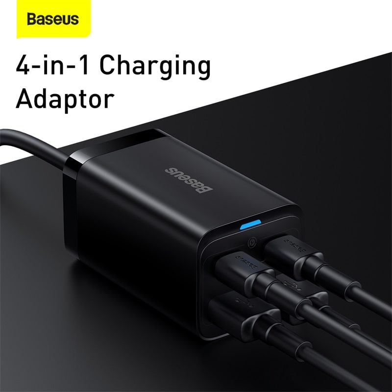 Bộ Sạc Nhanh Để Bàn Baseus GaN3 Pro 65W | 4 Cổng Type-C USB Nối Dài Sạc Laptop Điện Thoại