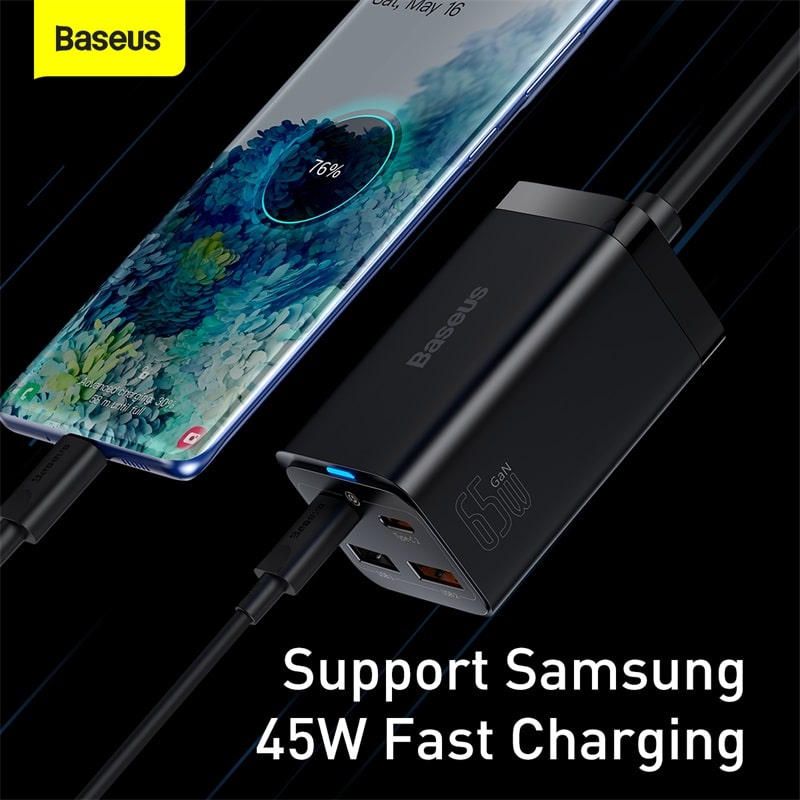 Bộ Sạc Nhanh Để Bàn Baseus GaN3 Pro 65W | 4 Cổng Type-C USB Nối Dài Sạc Laptop Điện Thoại