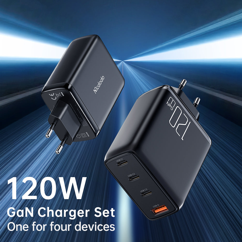 Cốc Sạc Nhanh Mcdodo Convergence Series 120W GaN 4-Port Fast Charger Set (Kèm cáp C to C 2m, 100W, 3 TypeC + USB)
