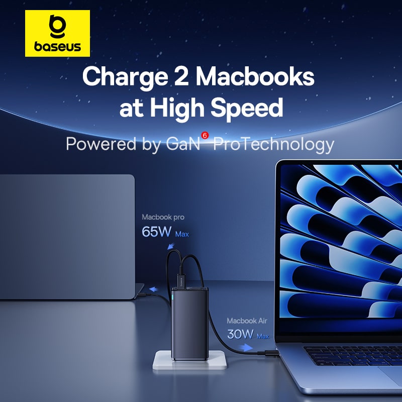 Cốc Sạc Baseus GaN6 Pro 100W 4 Cổng | Kèm Cáp 100W, Sạc Laptop & Điện Thoại, 2Type-C + 2USB