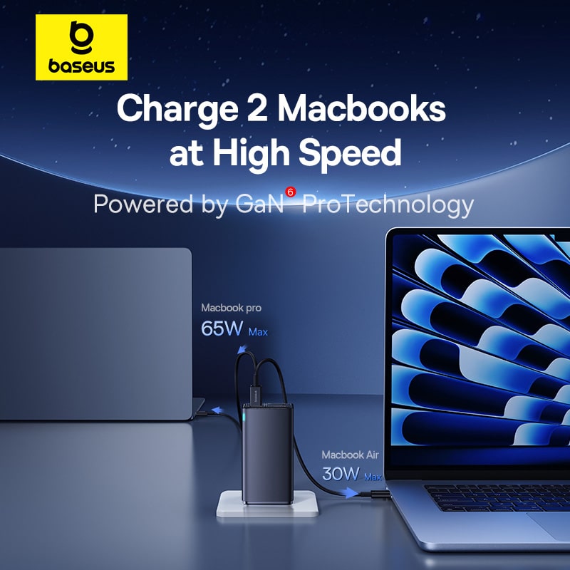 Bộ Cốc Sạc Baseus GaN6 Pro 100W | 4 Cổng Sạc 2Type-C 2USB, Kèm Cáp Type-C 100W