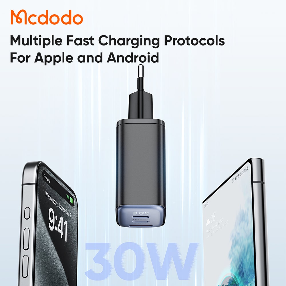 Cốc Sạc Nhanh Mcdodo 30W Đa Năng 3 Cổng | 2 Type-C + 1 USB, Màn Hình Kỹ Thuật Số