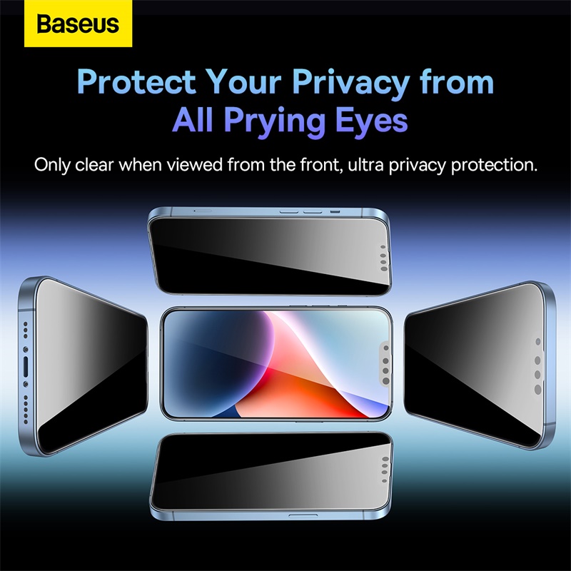 Kính Cường Lực Chống Nhìn Trộm Baseus iP13/iP14 | Full Màn, Kèm Khung Dán & Chống Bụi Loa