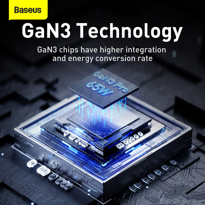 Bộ Sạc Baseus GaN3 Pro 65W | 3 Cổng 2 Type-C & 1 USB, Kèm Cáp, Sạc Nhanh Laptop