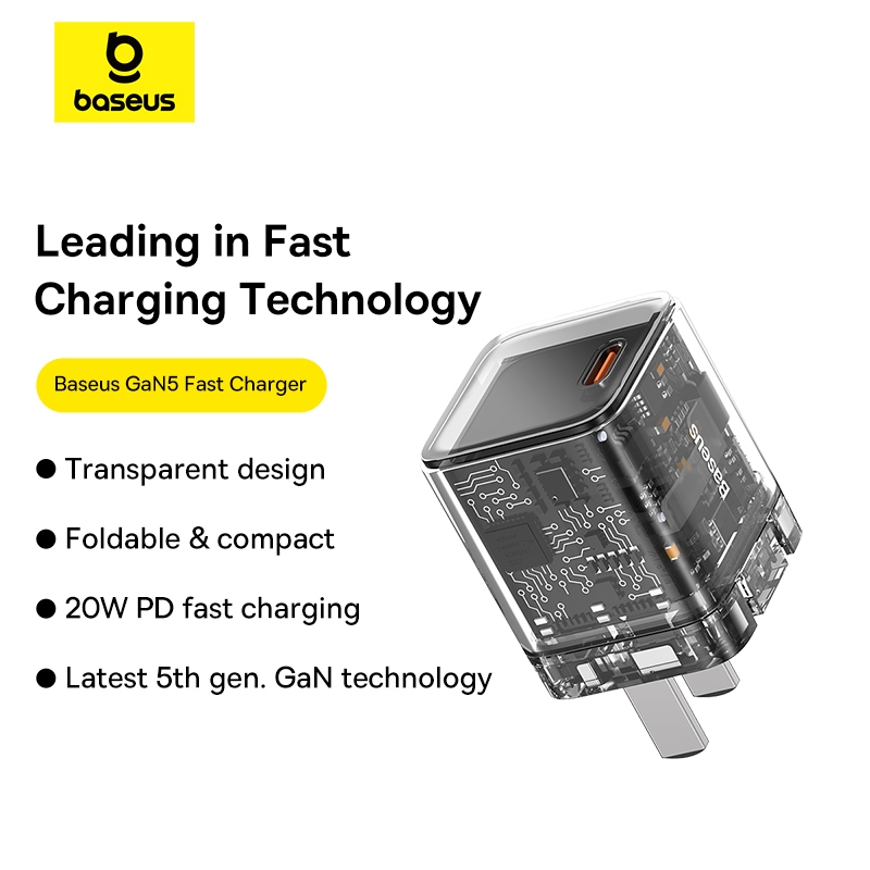 Củ Sạc Baseus GaN5 20W PD Type-C | Chân Gập Tiện Lợi, Sạc Nhanh An Toàn